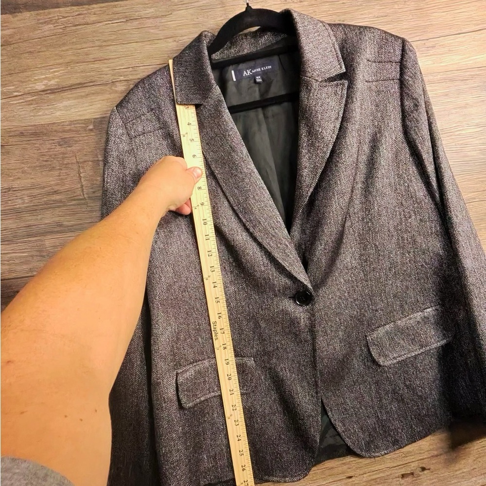 Anne Klein Black & Metallic Silver Tweed Single-Button Blazer - Picture 3 of 7